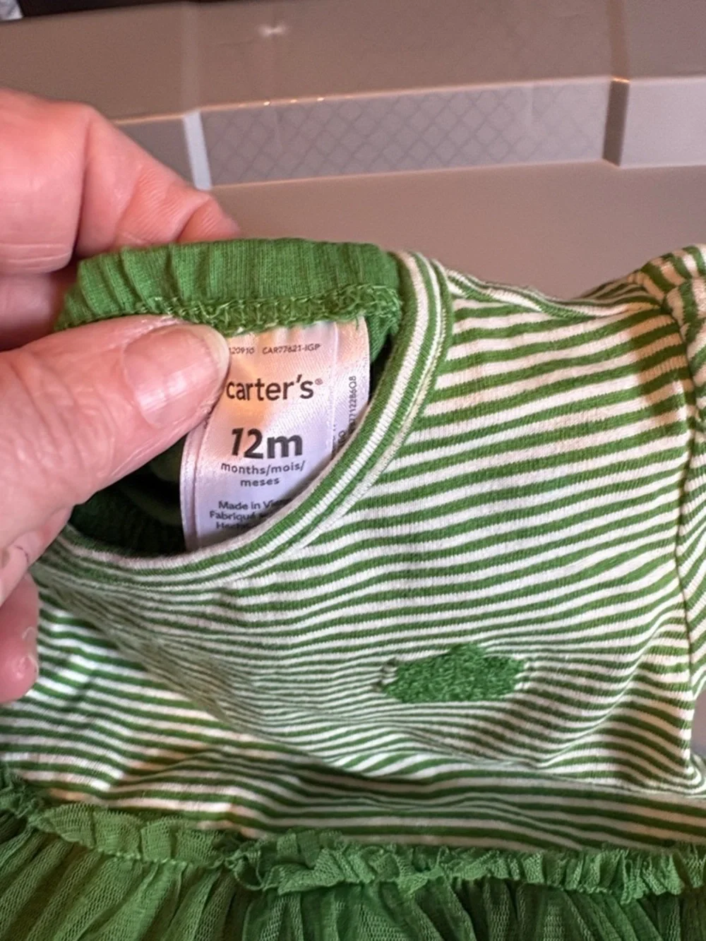 Carter's Green and White Striped Dress with Tulle Skirt